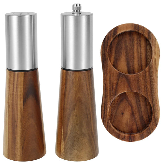 Refillable Acacia Wood Salt  Shaker and Pepper Spice Mill Grinder Set