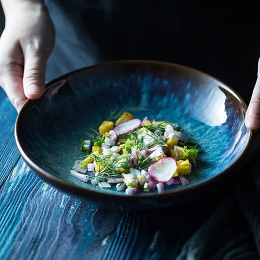 Retro Bird Pattern Ceramic Plate Old Creative Underglaze Deep Dish