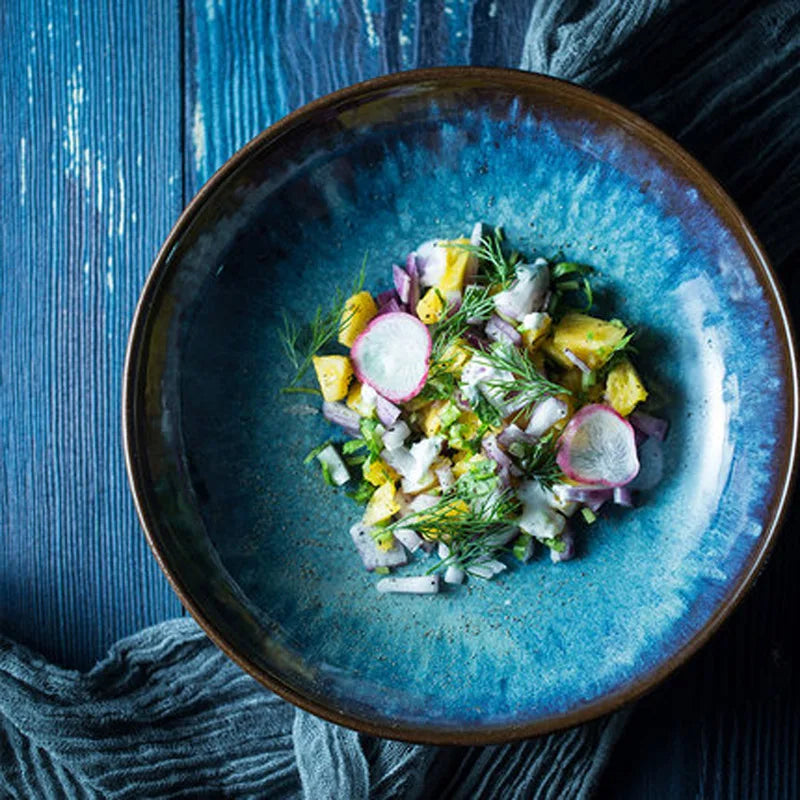 Retro Bird Pattern Ceramic Plate Old Creative Underglaze Deep Dish