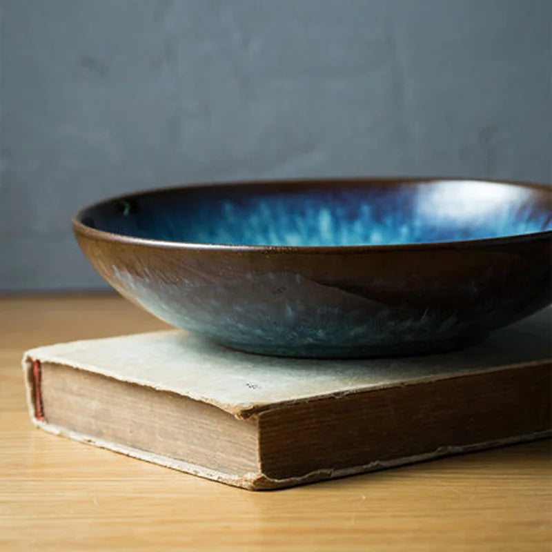 Retro Bird Pattern Ceramic Plate Old Creative Underglaze Deep Dish