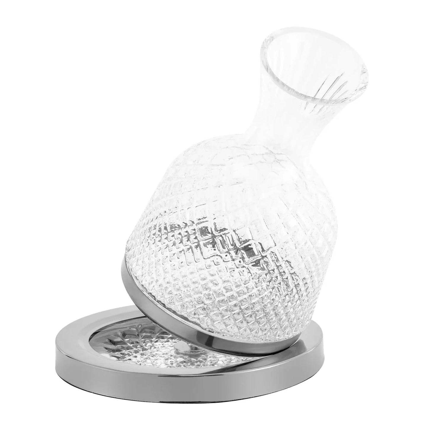 Rotating Crystal Glass Red Wine Decanter with Stainless Steel Base