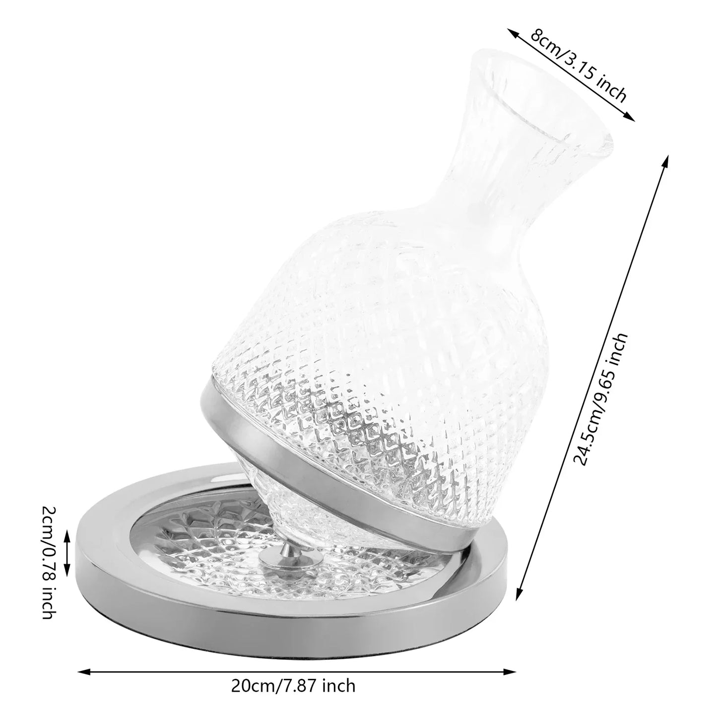 Rotating Crystal Glass Red Wine Decanter with Stainless Steel Base