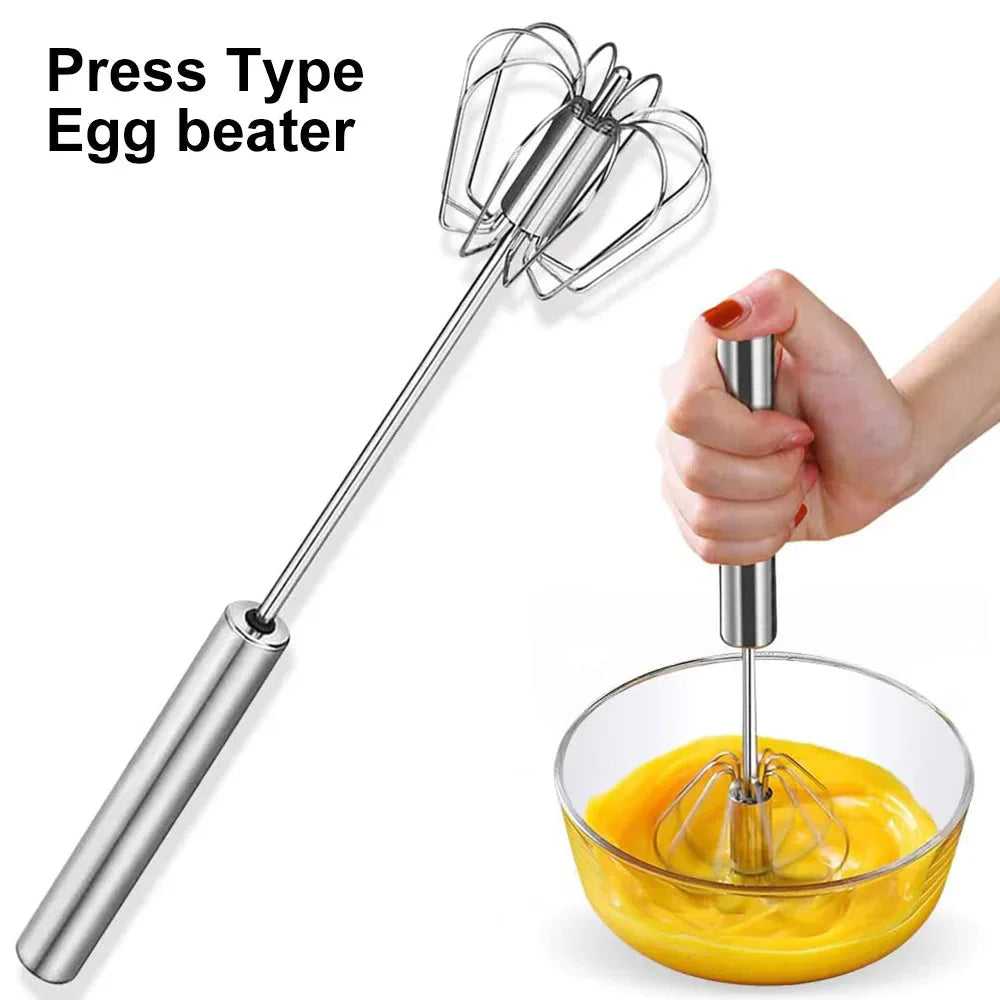 Semi-automatic Egg Beater Stainless Steel Whisk Press Type Egg Beater