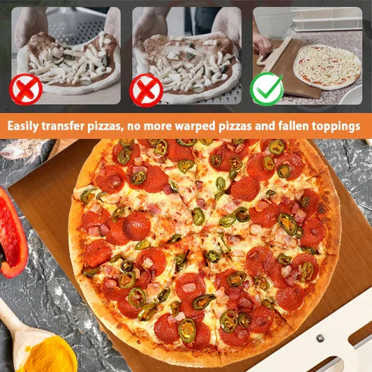 Sliding Pizza Peel Shovel Removable Wooden Handle Pizza Spatula with Tarps