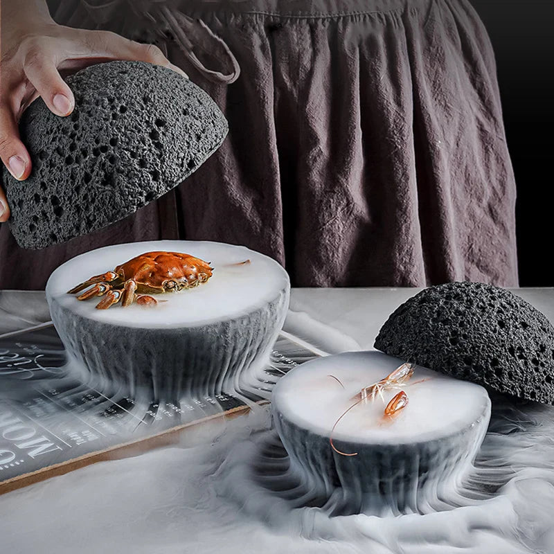 Special Lava Stone Planet Sashimi Seafood Dry Ice Serving Plate