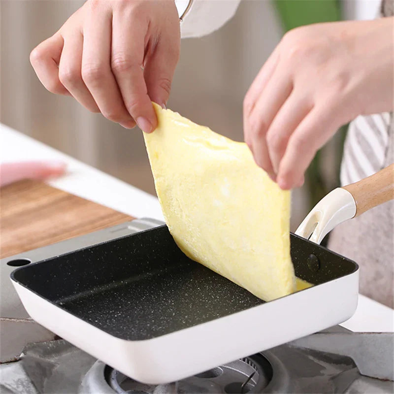 Square Maifan Stone Non Stick Frying Pan with Wooden Handle Cookware