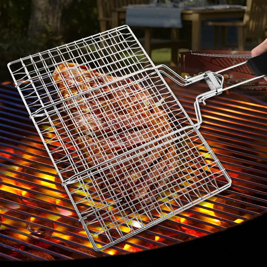 Stainless Steel BBQ Mesh Non Stick Grilling Basket Grill Barbecue Tool