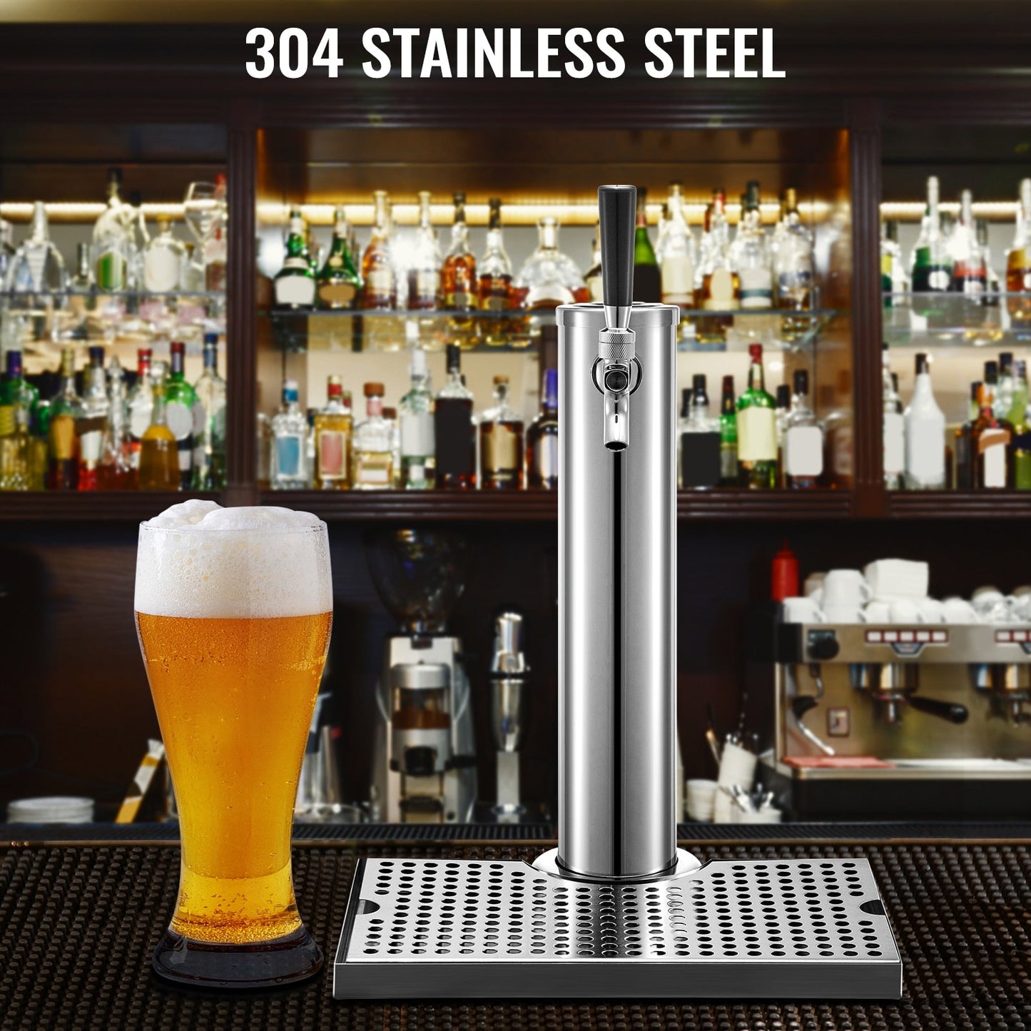 Stainless Steel Commercial Beer Tower One Way Faucet with Drip Tray