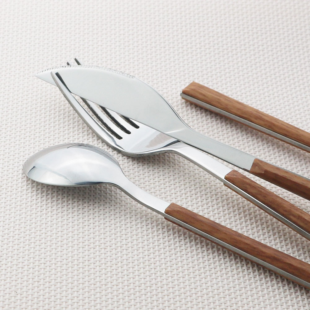 Stainless Steel Dinnerware Set Imitation Wood Marble Handle Set