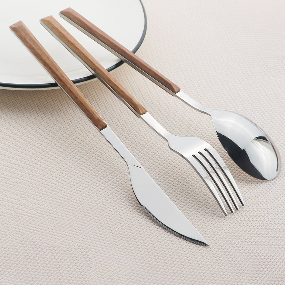 Stainless Steel Dinnerware Set Imitation Wood Marble Handle Set
