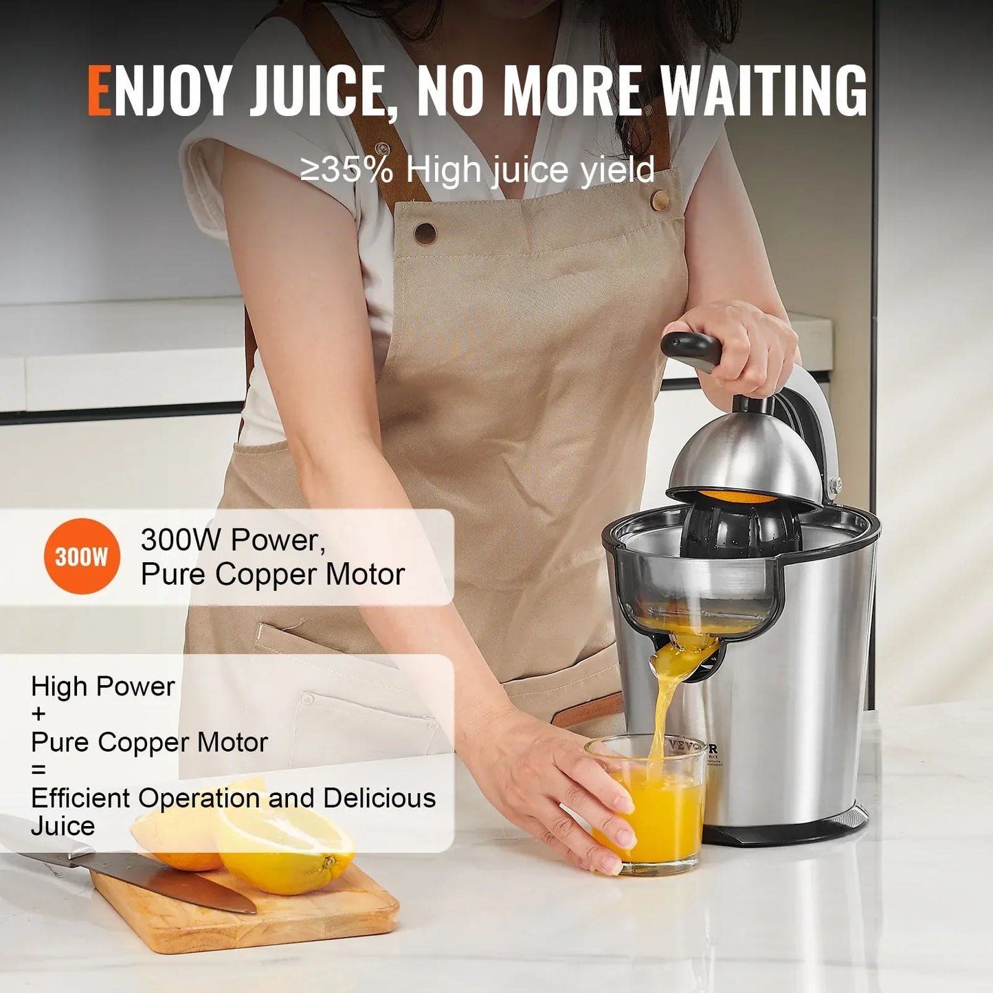 Stainless Steel Electric Citrus Juicer Squeezer with Two Size Cones