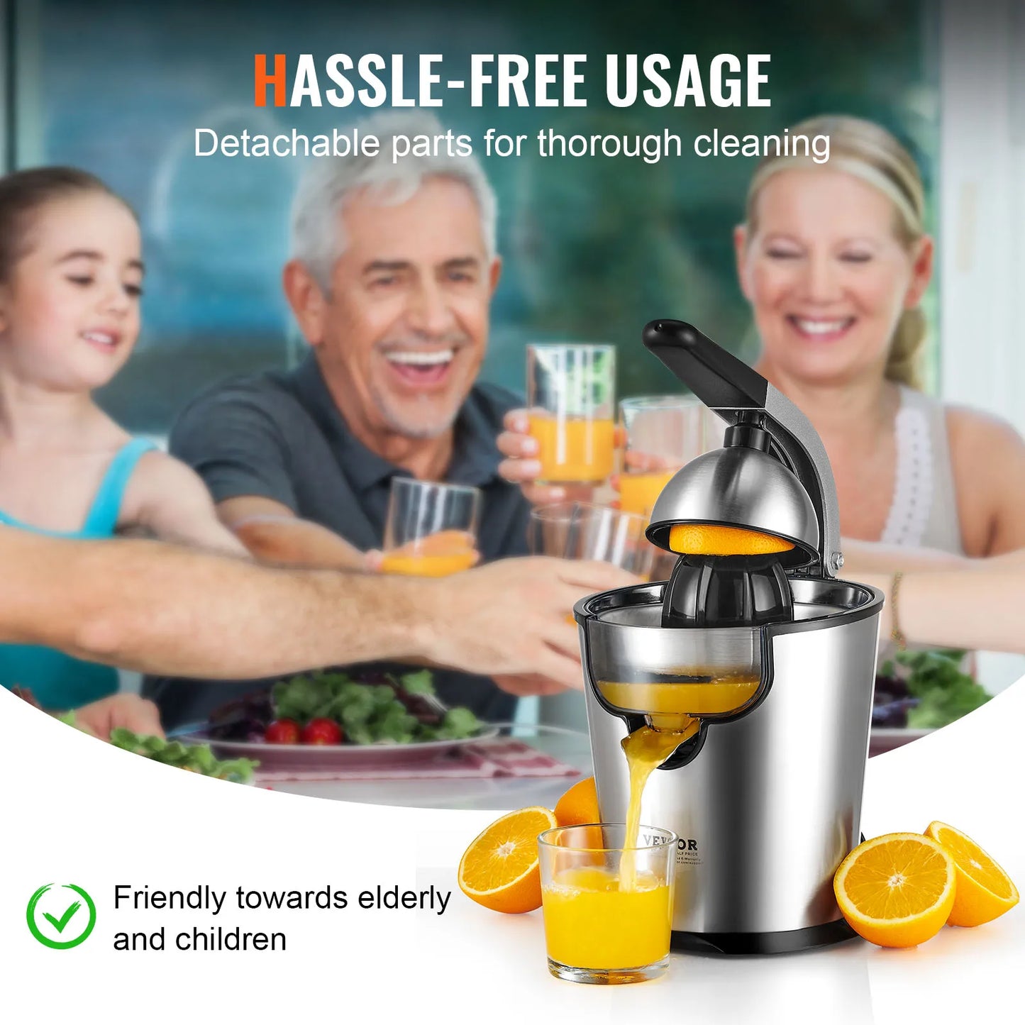 Stainless Steel Electric Citrus Juicer Squeezer with Two Size Cones
