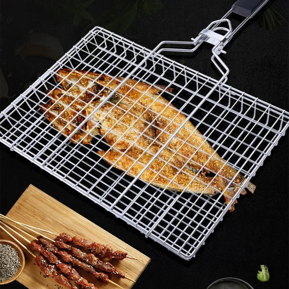 Stainless Steel Folding Grill Net Clip Square Grill Net Detachable Grill
