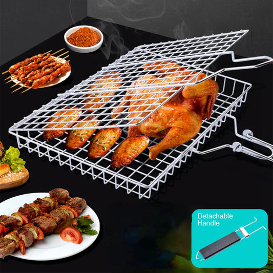 Stainless Steel Folding Grill Net Clip Square Grill Net Detachable Grill
