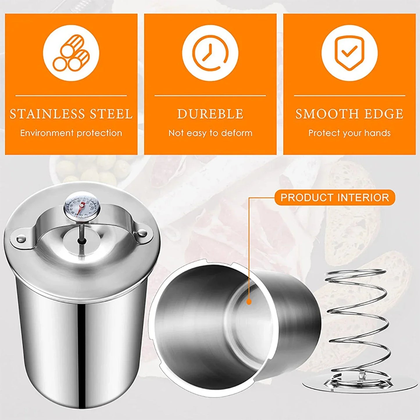 Stainless Steel Ham Maker Meat Press Cooker Mold with Thermometer