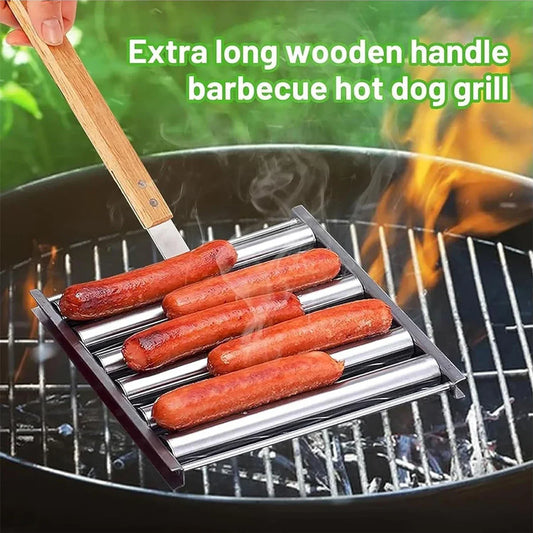 Stainless Steel Hotdog Sausage Grill Roller Rack Barbecue Tools