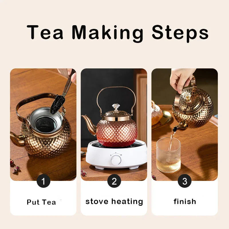 Stainless Steel Kettle Hammered Spherical Tea Pot with Strainer Tea Kettles