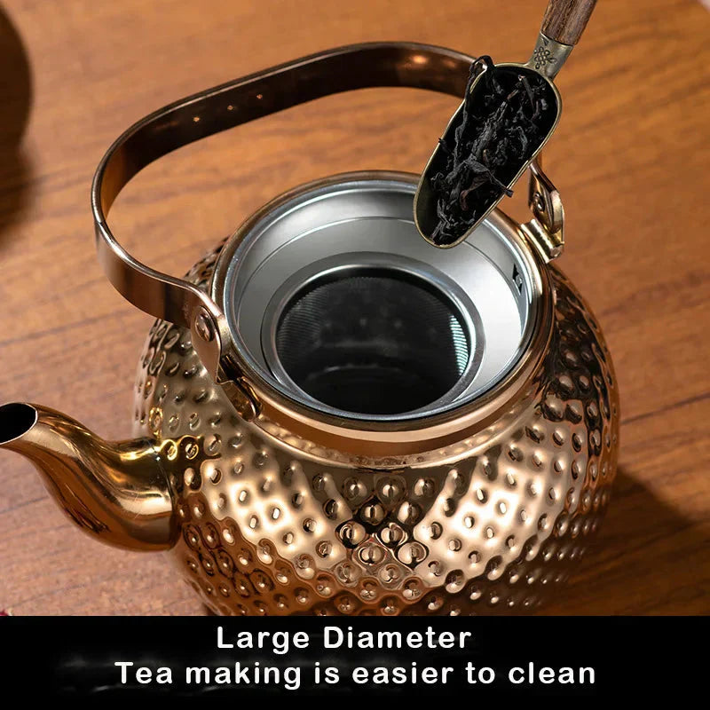 Stainless Steel Kettle Hammered Spherical Tea Pot with Strainer Tea Kettles