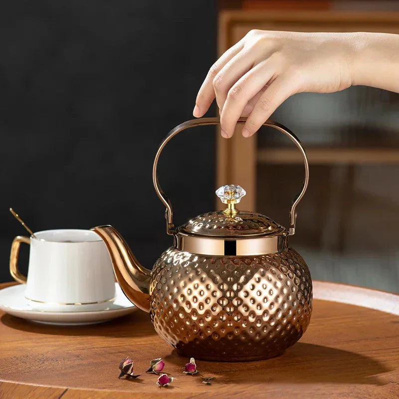 Stainless Steel Kettle Hammered Spherical Tea Pot with Strainer Tea Kettles