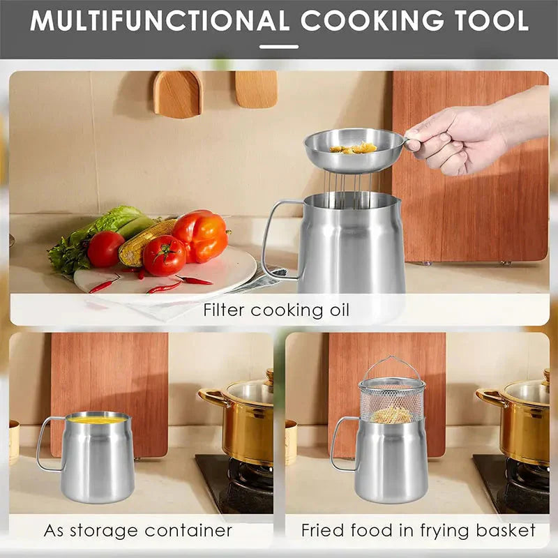 Stainless Steel Oil Filter Pot Oil Storage Pot Grease Keeper with Lid
