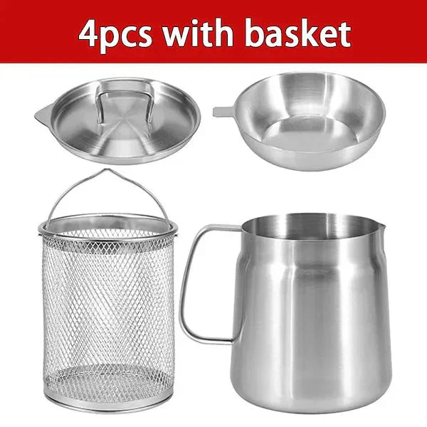 Stainless Steel Oil Filter Pot Oil Storage Pot Grease Keeper with Lid