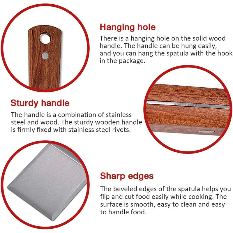 Stainless Steel Spatula Scraper with Wooden Handle Grill Flipper