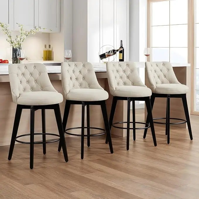Swivel Bar Stools Set of 4 Linen Counter Height Bar Stool with Back