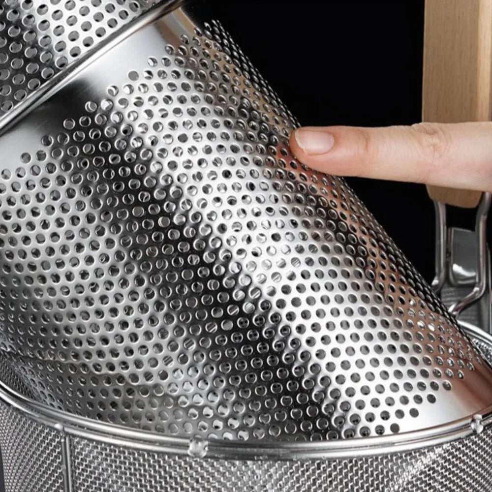 Thickened Stainless Steel Funnel Wooden Handle Pasta Basket Strainer