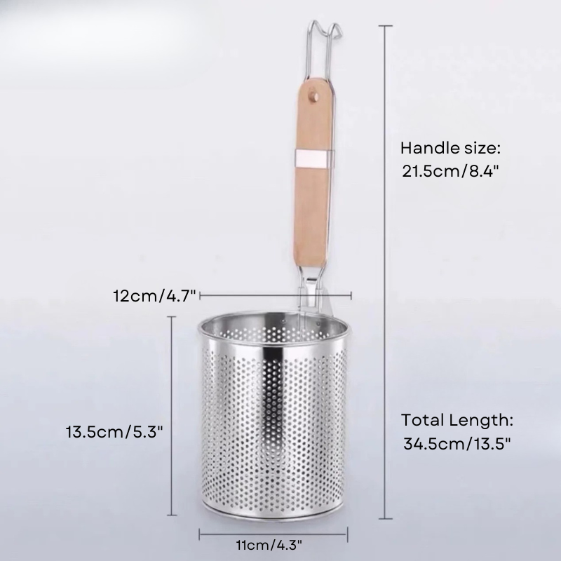 Thickened Stainless Steel Funnel Wooden Handle Pasta Basket Strainer