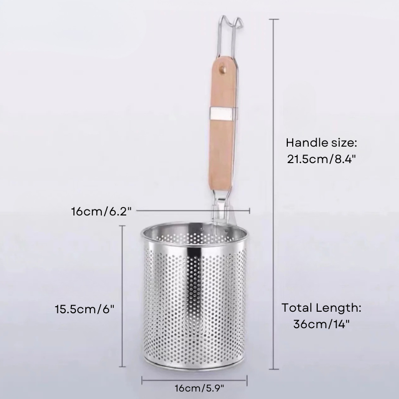 Thickened Stainless Steel Funnel Wooden Handle Pasta Basket Strainer
