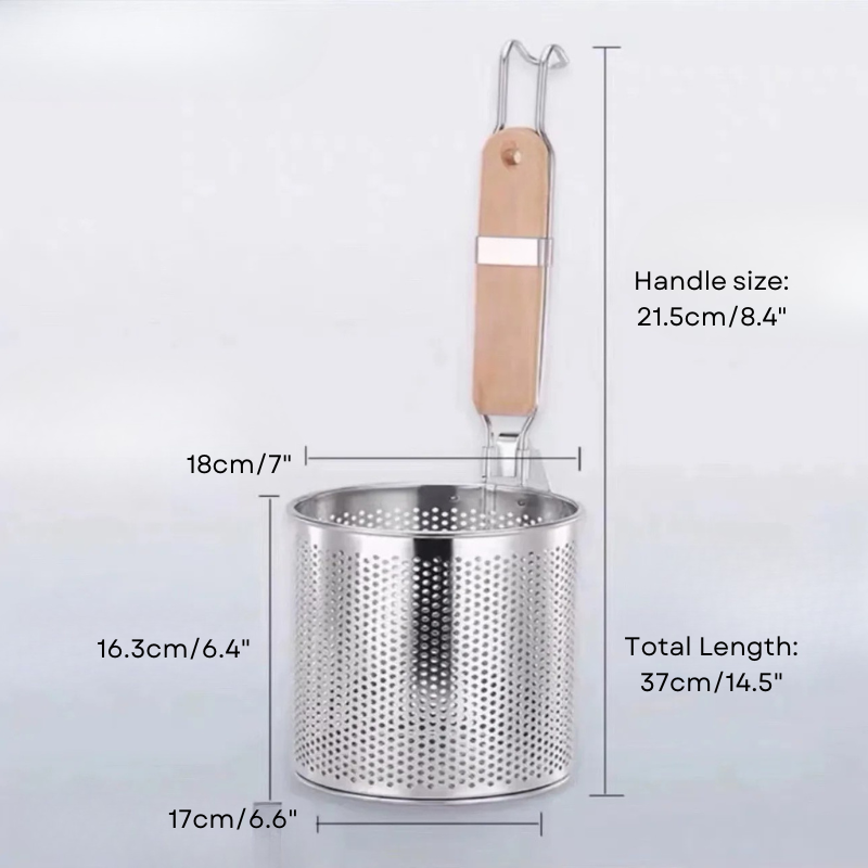 Thickened Stainless Steel Funnel Wooden Handle Pasta Basket Strainer
