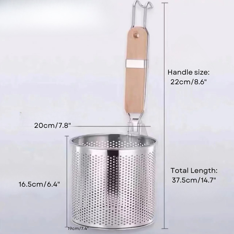 Thickened Stainless Steel Funnel Wooden Handle Pasta Basket Strainer