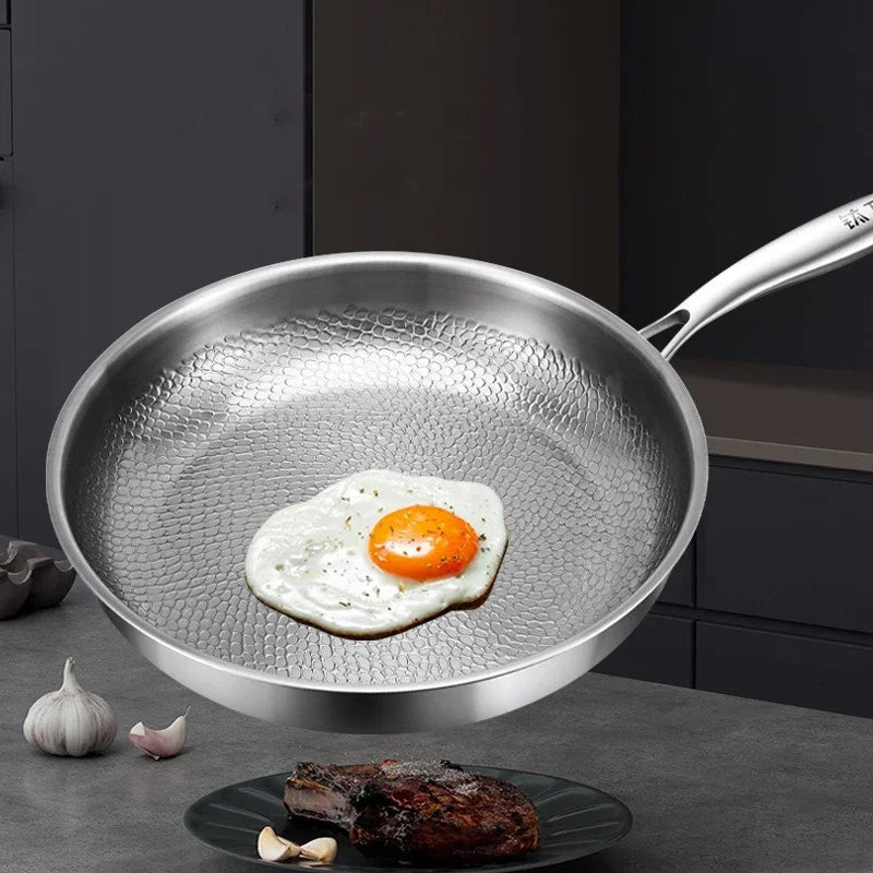 Titanium Steel Frying Pan Uncoated Non Stick Hammer Pattern Pan
