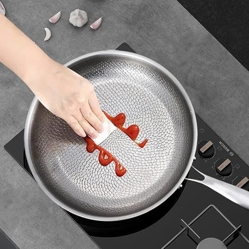 Titanium Steel Frying Pan Uncoated Non Stick Hammer Pattern Pan