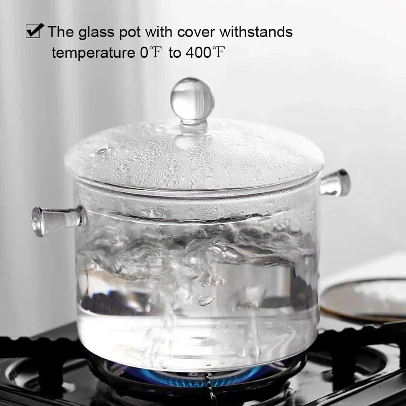 Transparent Glass Soup Pot Household Kitchen Cooking Saucepan Cookware