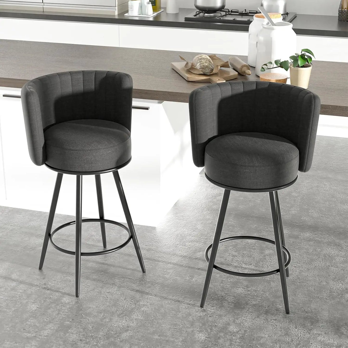 Tufted Modern Counter Height Bar stools Upholstered Back and Metal Legs