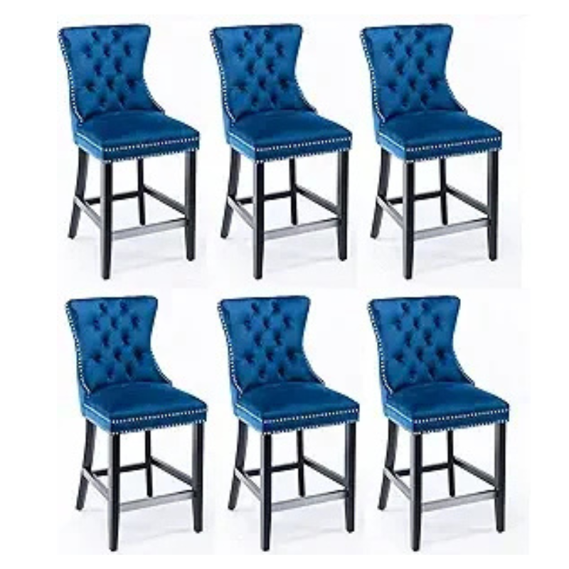 Velvet Bar Stools Upholstered Bar Chairs with Button Tufted Wood Legs