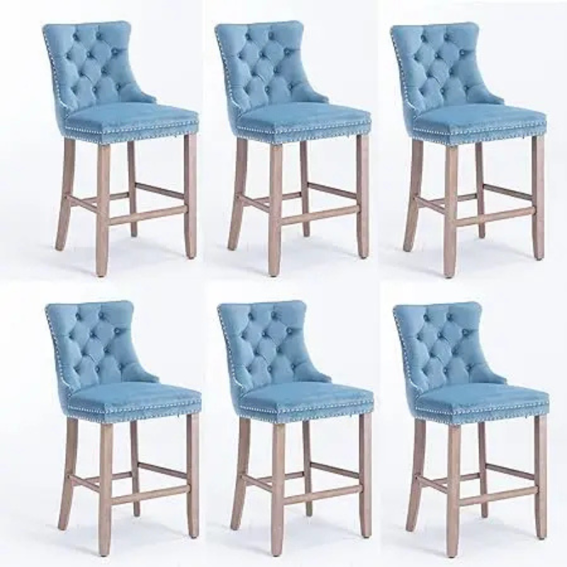 Velvet Bar Stools Upholstered Bar Chairs with Button Tufted Wood Legs