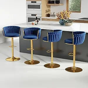 Velvet Swivel Barstools Adjustable Counter Stools with Woven Backrest
