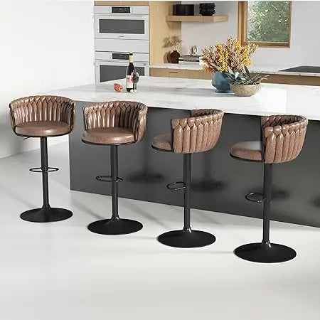 Velvet Swivel Barstools Adjustable Counter Stools with Woven Backrest