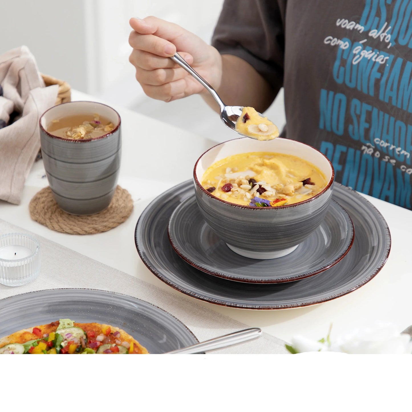 Vintage Ceramic Tableware with Dinner Plate Dessert Plate Bowl Mug Set