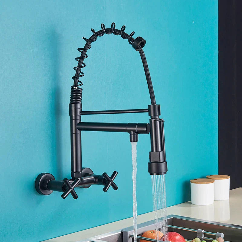 Wall Mounted Kitchen Faucet Kitchen Pull Down Spray 360 Rotation Tap