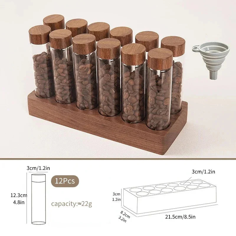 Walnut Solid Wood Base Single Dose Coffee Bean Storage Wooden Holder