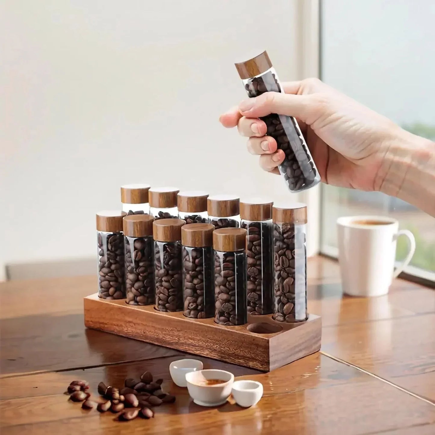 Walnut Solid Wood Base Single Dose Coffee Bean Storage Wooden Holder
