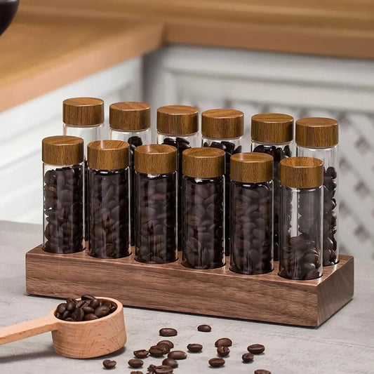 Walnut Solid Wood Base Single Dose Coffee Bean Storage Wooden Holder